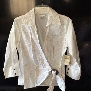 Floral Embroidered Side Tie Shirt